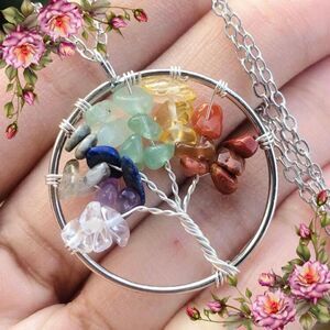 Crushed Stone Silver Color Tree Of‎ Life Necklace